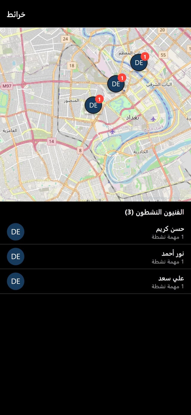 خريطة الفنيين النشطين في تطبيق Q-Leader
